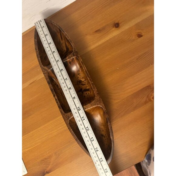 3 Compartment Hand Carved Mango Wood Serving Decorative Bowl Made in Thailand - Picture 6 of 8